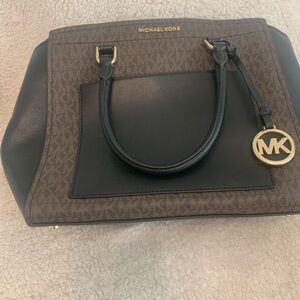 Michael Kors Brown & Black Signature Leather Satchel